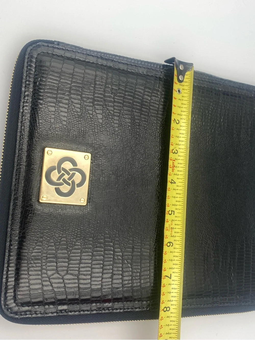 Stella & Dot Black Faux Croc Zip Portfolio with Gold Emblem iPad case